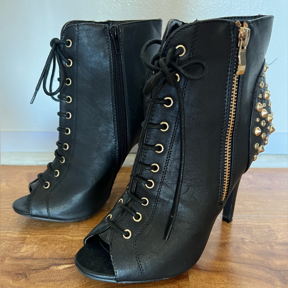 Body Central Black Ankle Boots with Gold Accents
